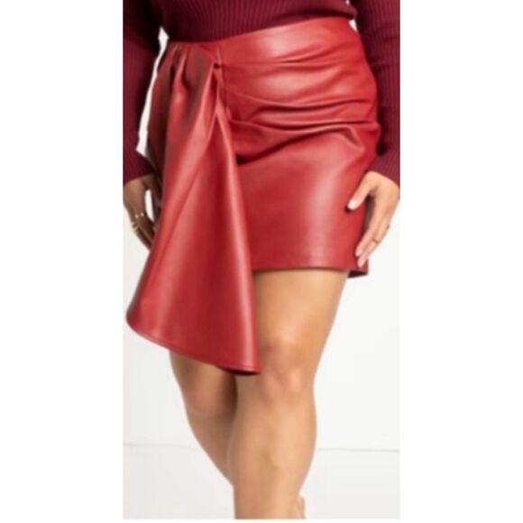 Eloquii Cascading Faux Leather Mini Skirt Size 24 in Biking Red* - Picture 1 of 3